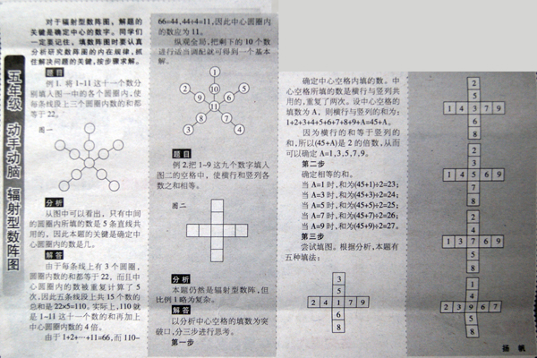 第十一届中环杯中小学思维能力训练五年级动手动脑辐射型数阵图