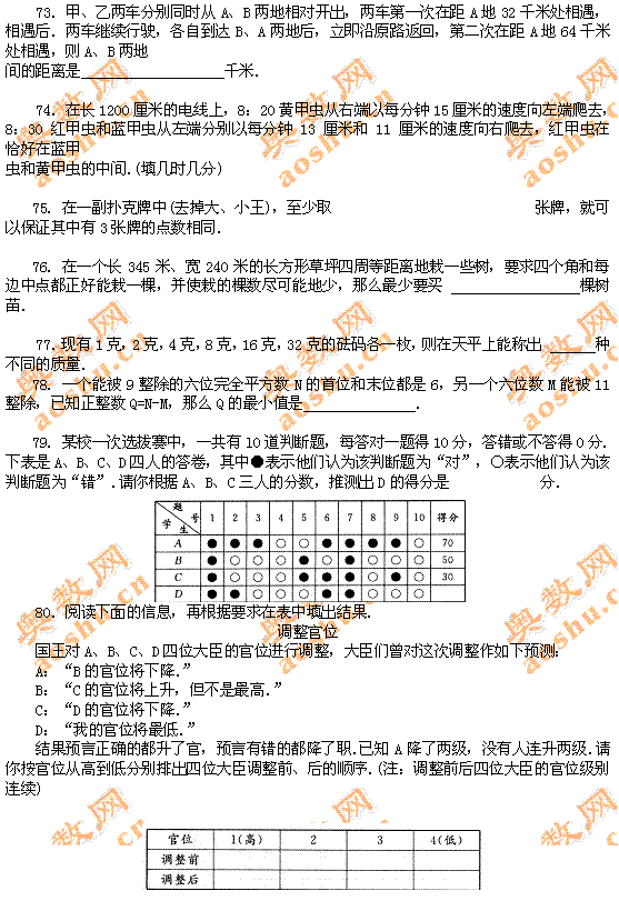 培训试题：小学希望杯五年级试题（四）2