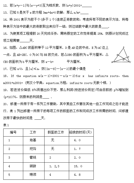 第十二届“希望杯”全国数学邀请赛初一组一试3