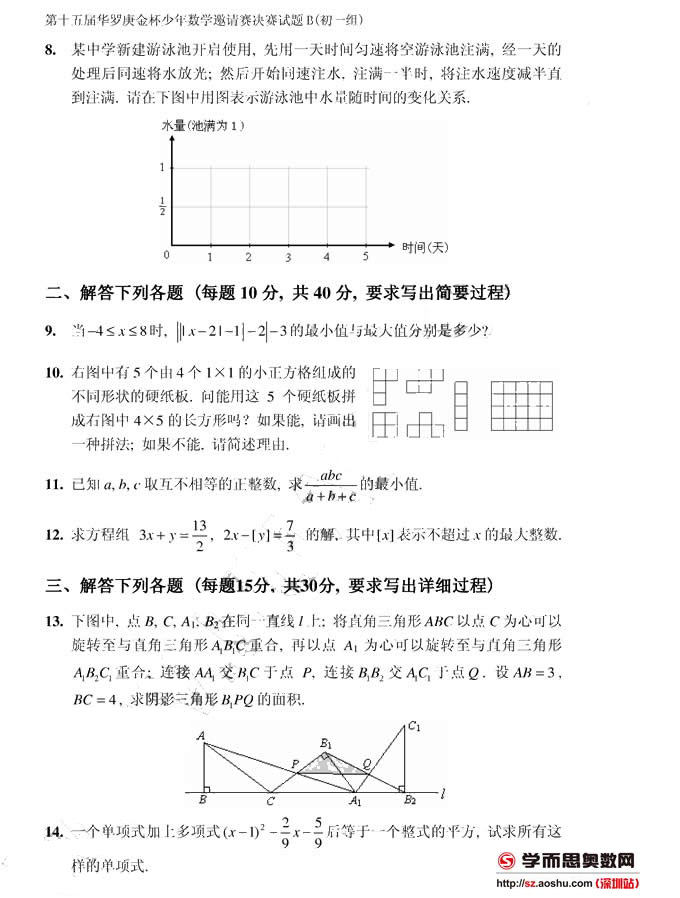 第十五届华罗金杯少年数学邀请赛决赛试题B（初一组）2