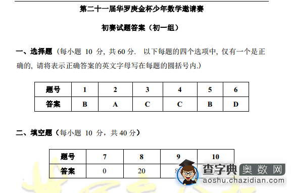 2016第21届华杯赛初赛初一组真题&答案2