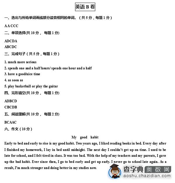2015年郑州学而思模考英语B卷真题及答案1