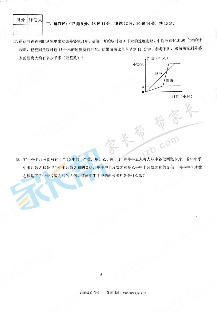 2016武汉新希望杯决赛六年级试题&答案3