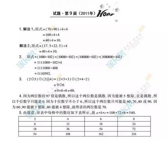 9.21深圳2017四年级希望杯天天练试题答案2
